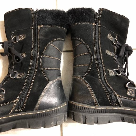 Black leather and suede calf-height winter fur boots - Picture 5 of 13